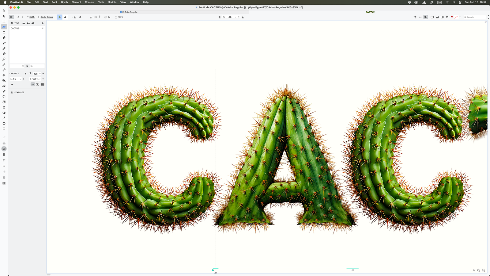 Close-up: A, K, T glyphs